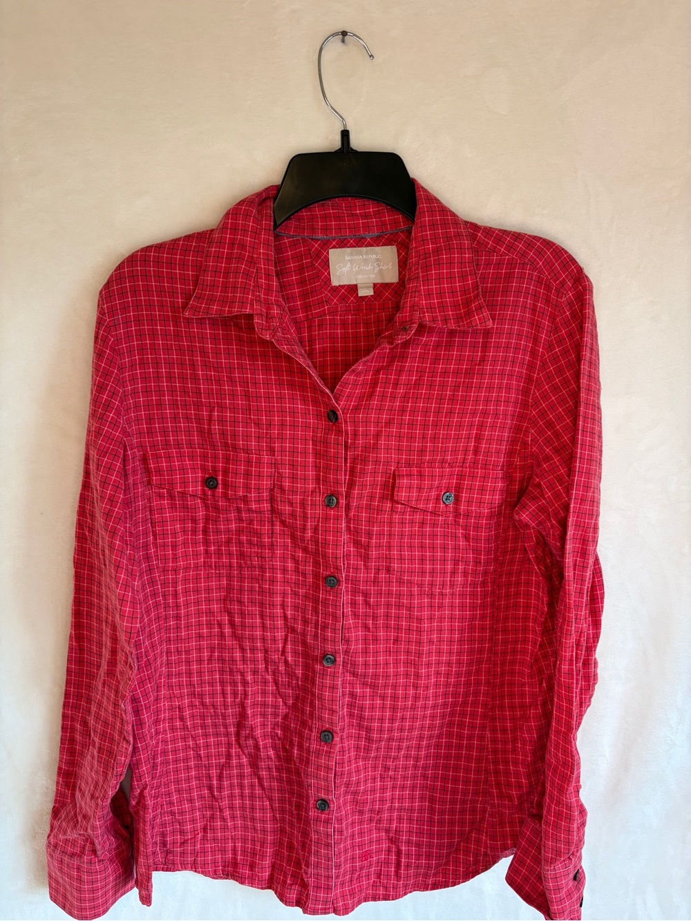 Banana Republic Women’s Red Plaid Button-Down Shirt Size Large